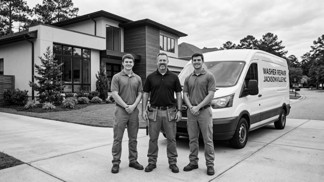 Jacksonville NC Washer Repair technician and service van outside a customer's home